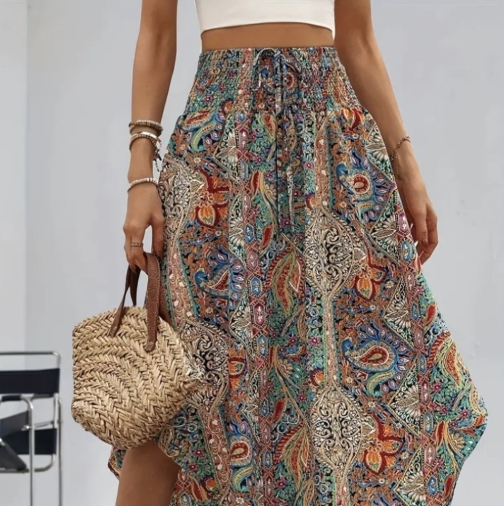 Paisley Skirt Hi-Lo Vacay Outfit Boho Skirts S M L XL XXL Plus Size - Picture 6 of 9